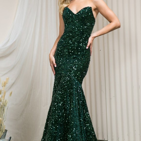 NEW GREEN EMERALD  PARTY PROM SEQUINED SHEATH LONG MAXI Evening Dress AC392 - Picture 8 of 8